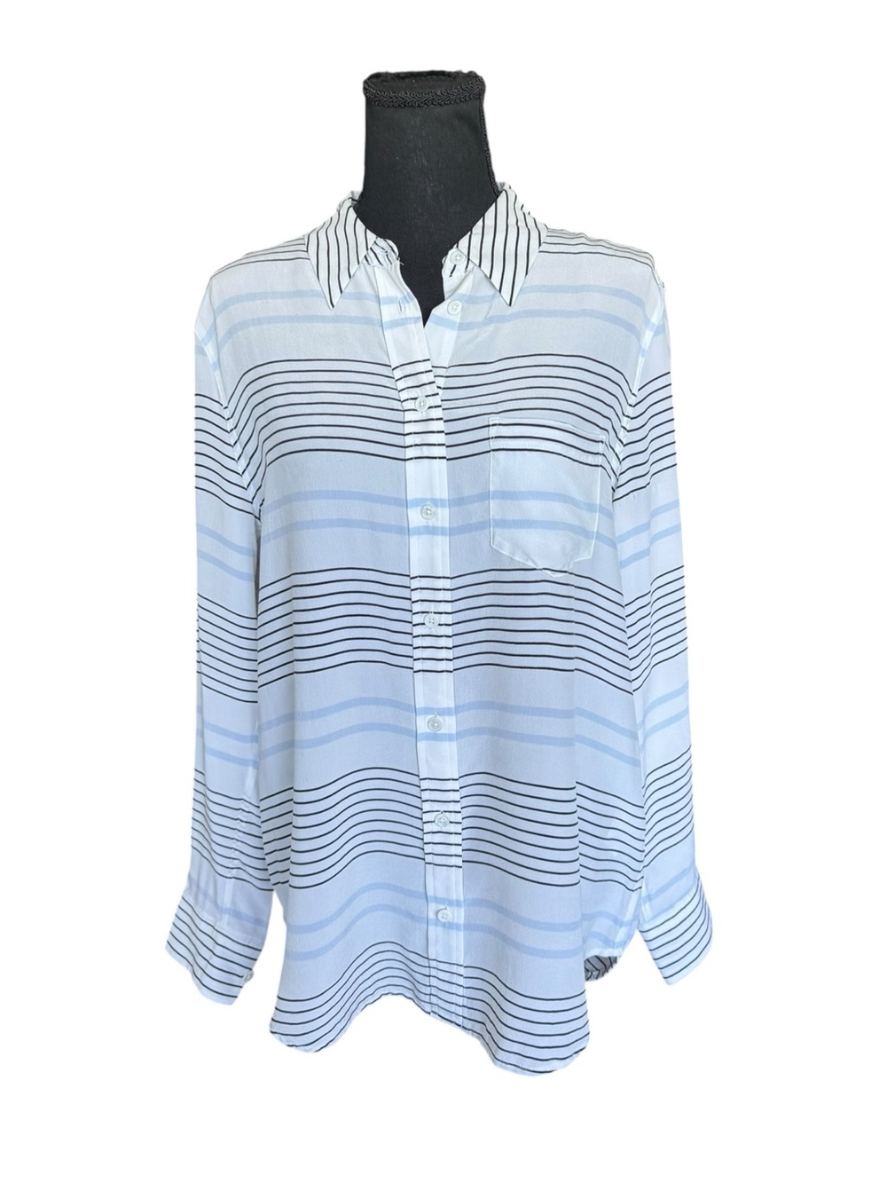 Equipment Femme 100% Silk Striped Button Down Shirt Blouse Blue Black M